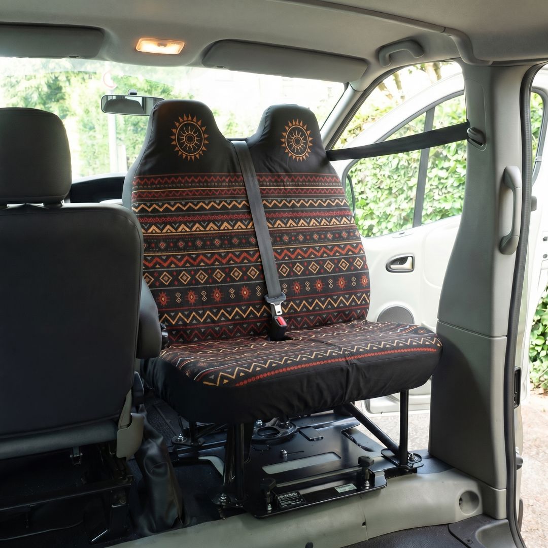 Solara Luna Aztec double front seat cover - black multicolor lifestyle shot