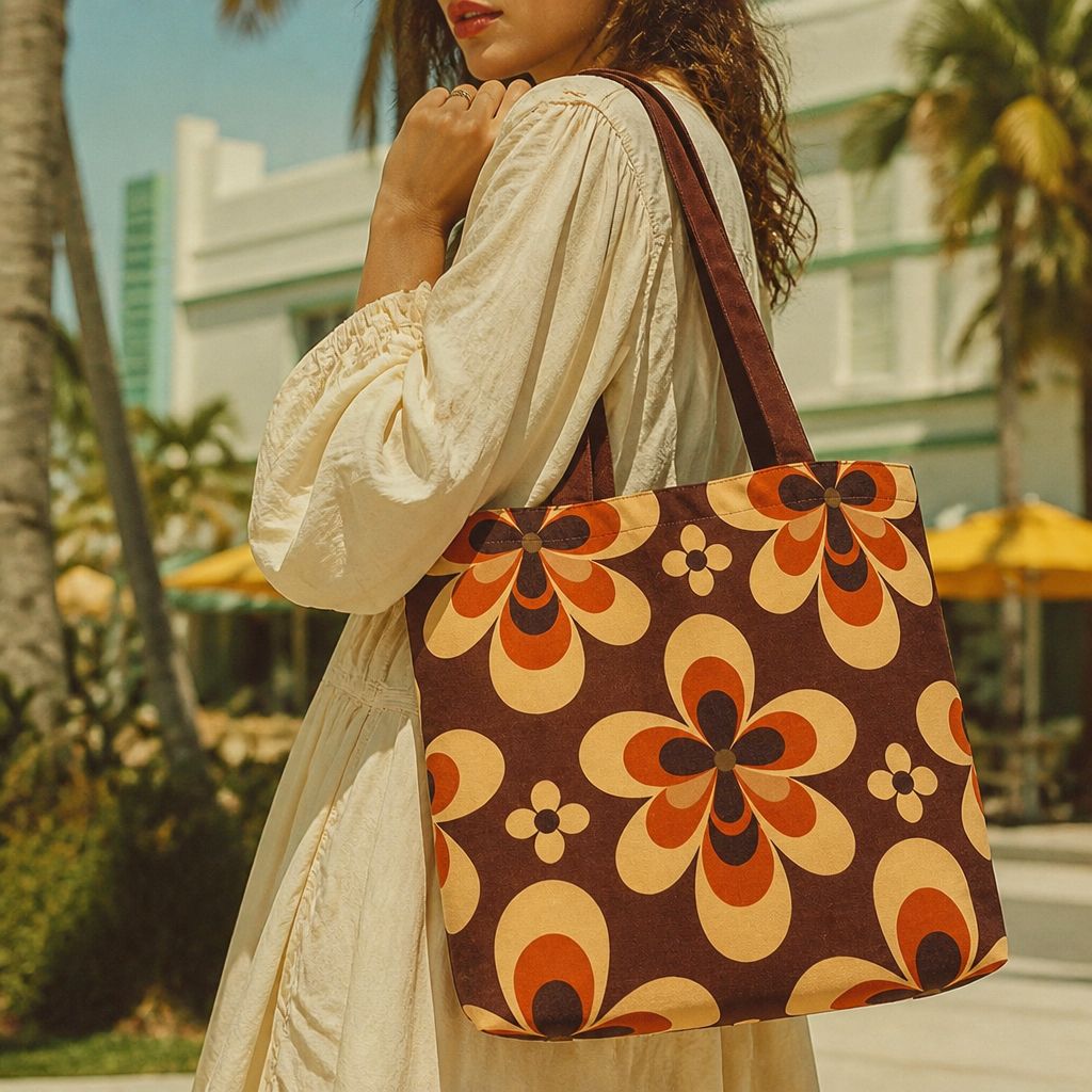 Sedona Solara cotton-canvas tote bag — desert bloom stripes with starburst flowers