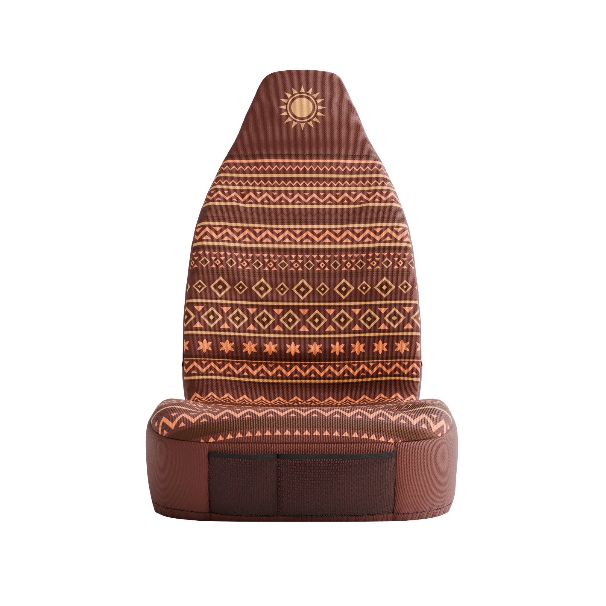 Solara Savana Aztec universal seat cover - brown & rust pattern detail