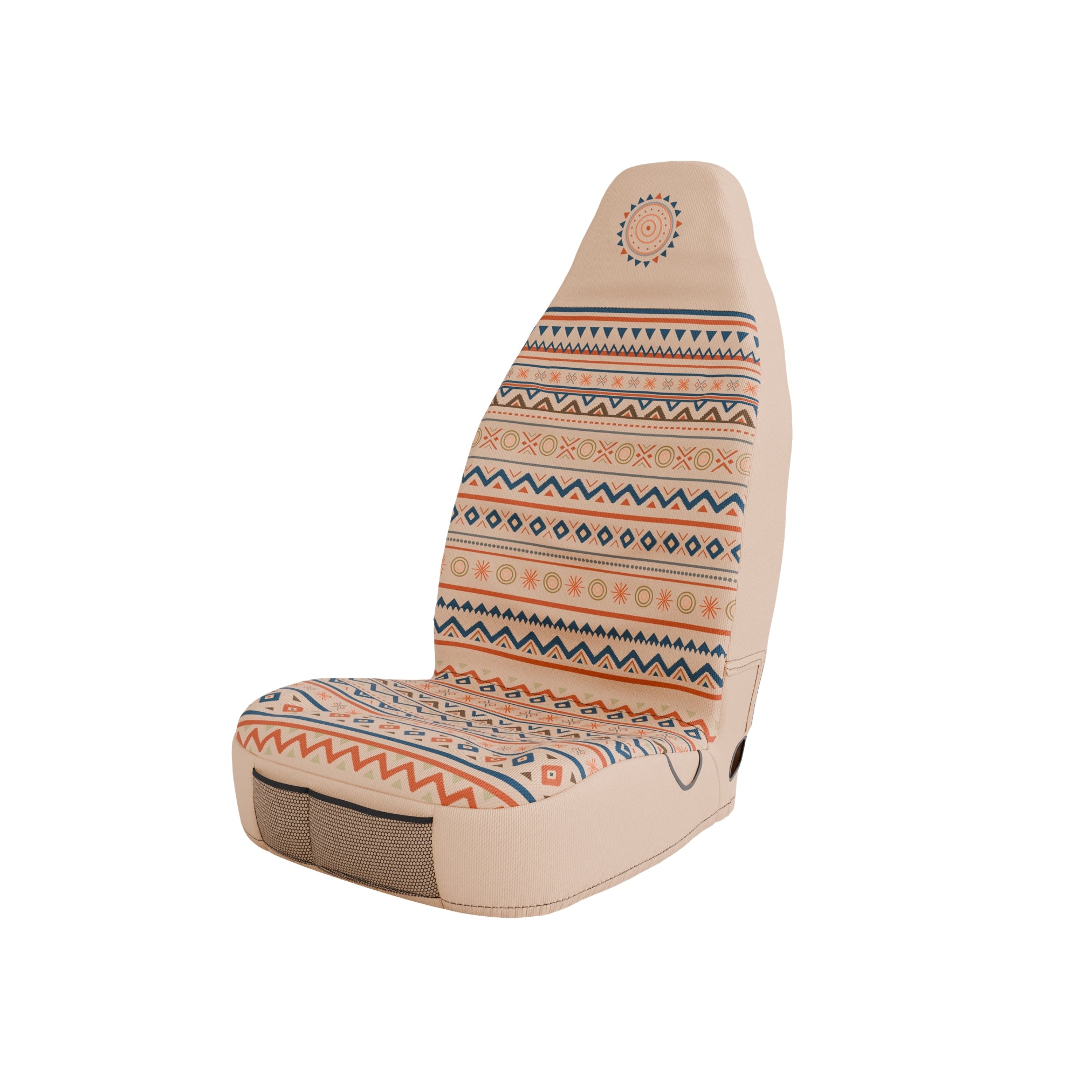 Solara Aria Aztec universal seat cover - cream & red side view