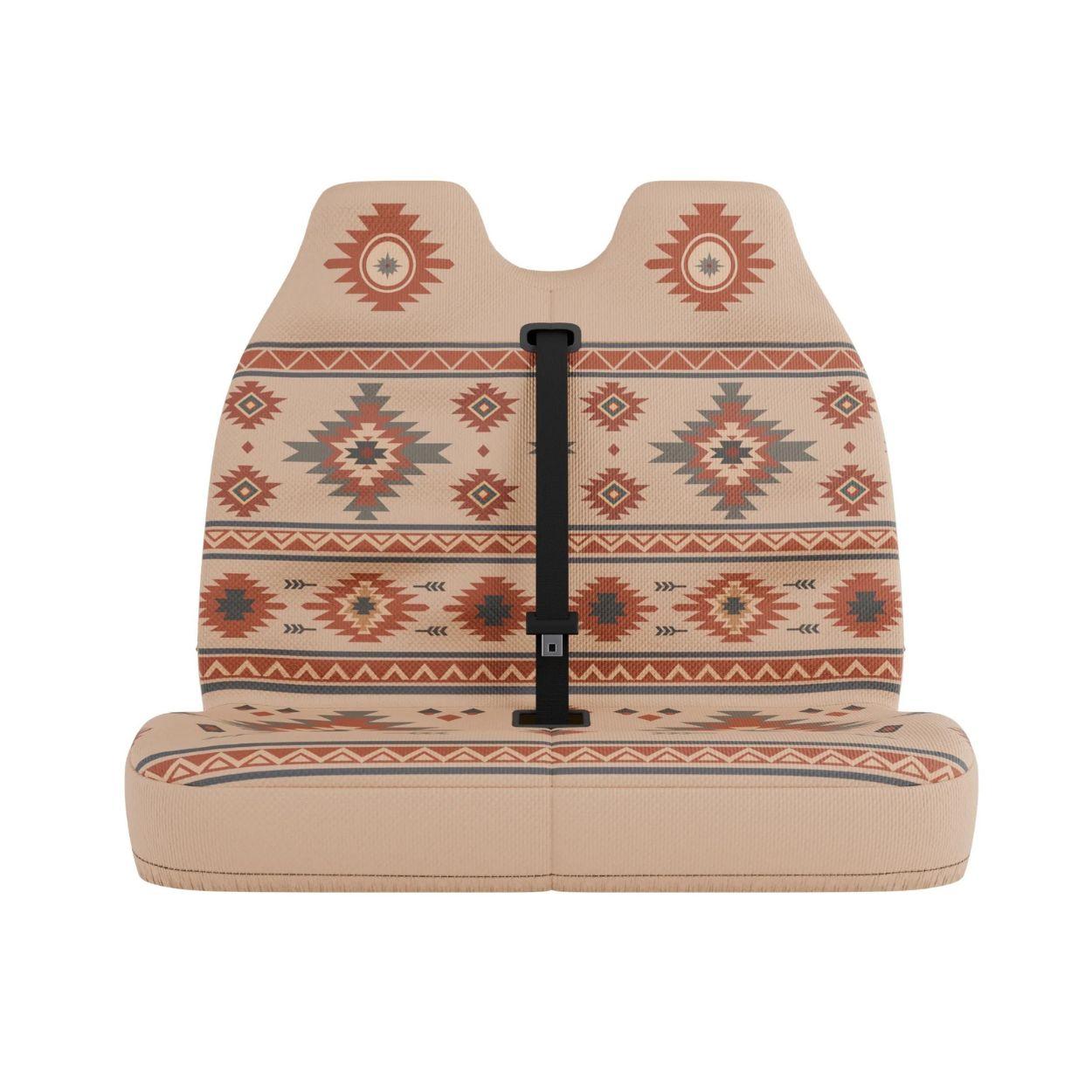 Indigo double front seat cover by Solara Covers for van bench seats and campers — waterproof cream and blue design