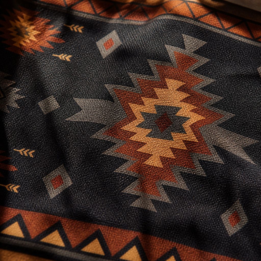 Zara tote bag detail, kilim-style Aztec pattern on cotton canvas