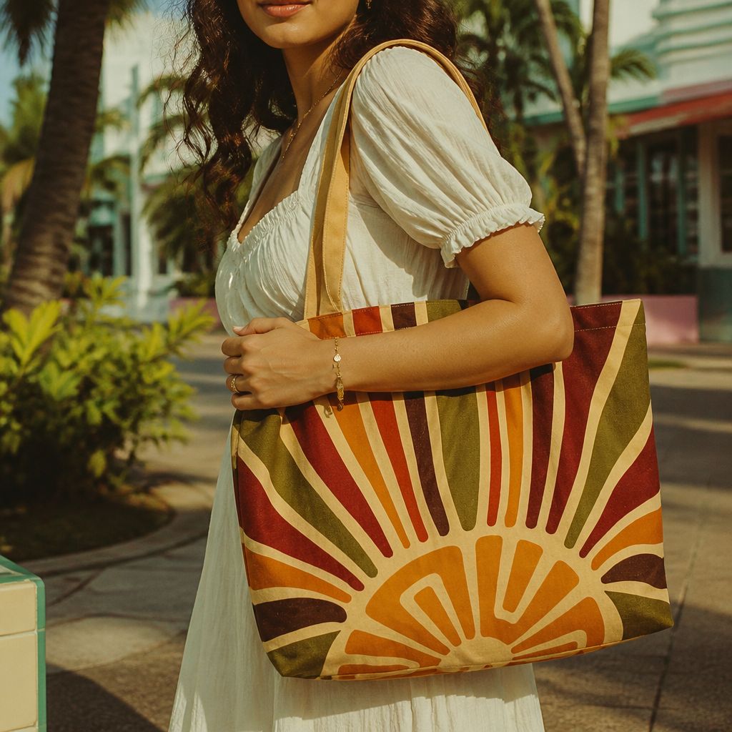 Halo Solara cotton-canvas tote bag — sunrise glow print rising from the base