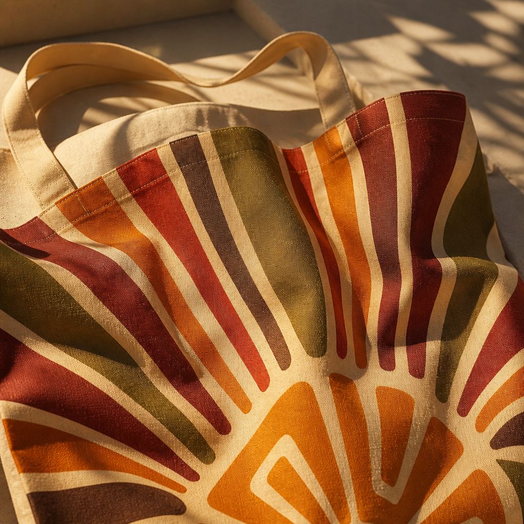 Halo Solara tote bag held by long straps against a sunlit cream wall