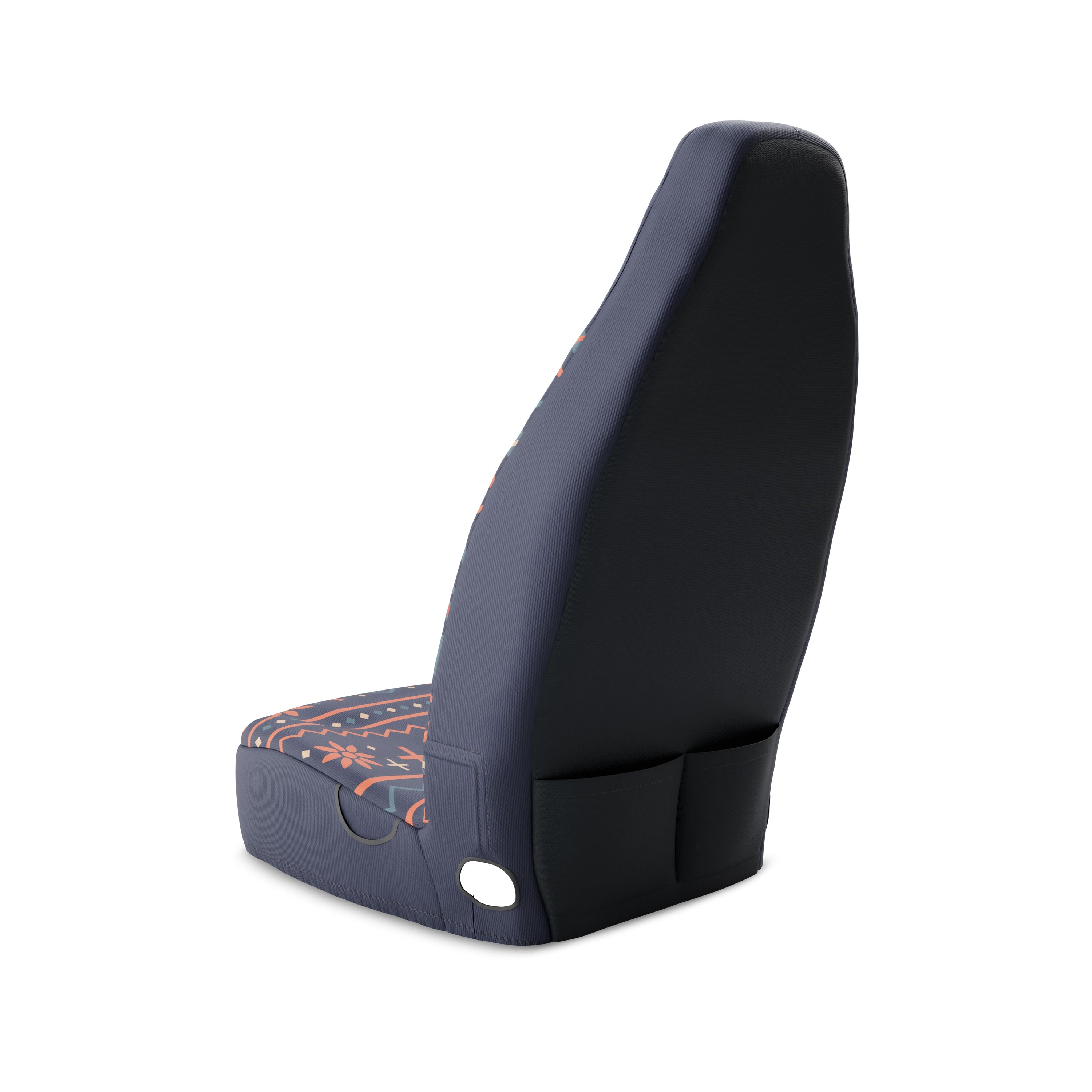 Solara Mana Folk Print universal seat cover - navy with deer motifs installed in van interior