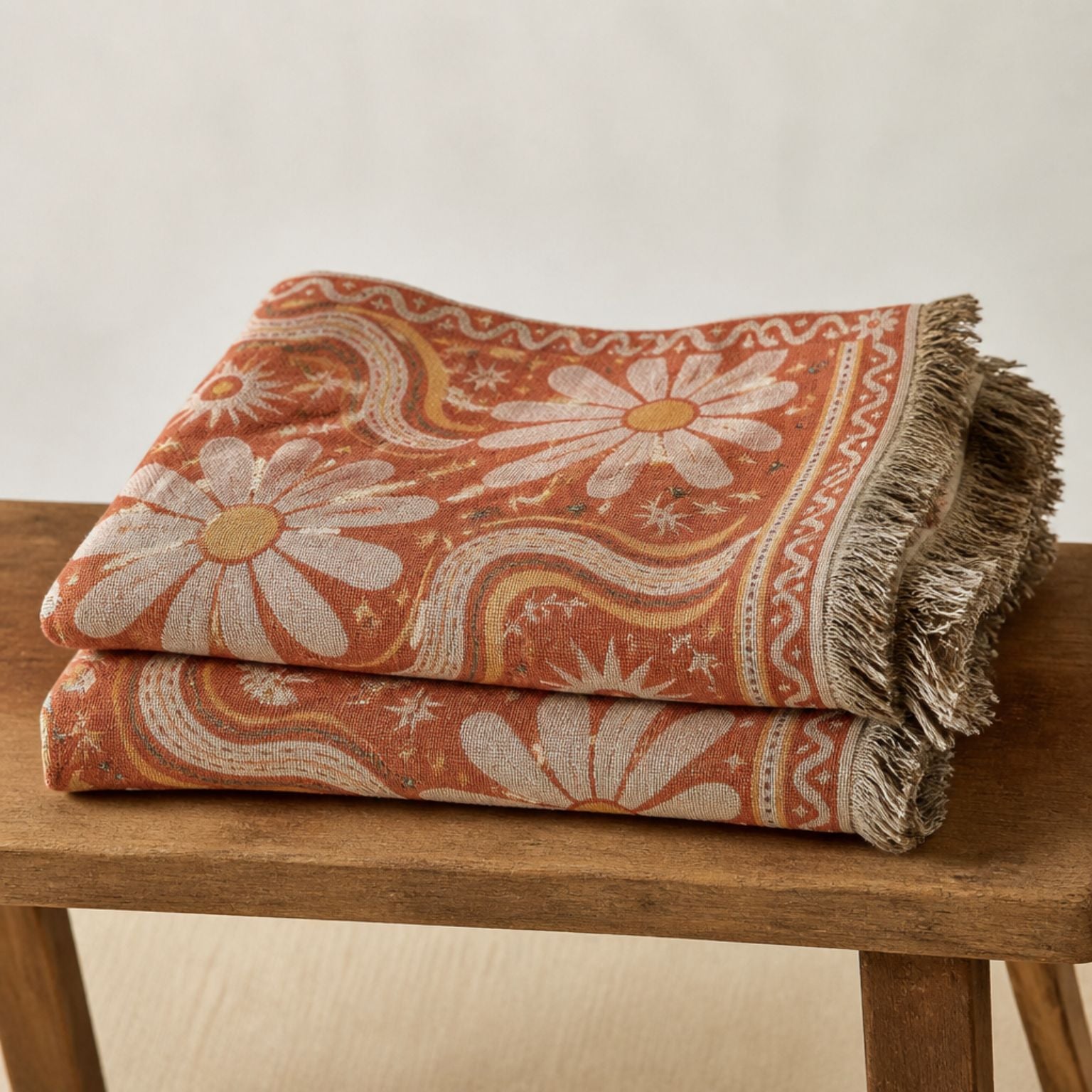 Daisy jacquard woven throw rug — woven texture close-up | Solara Covers