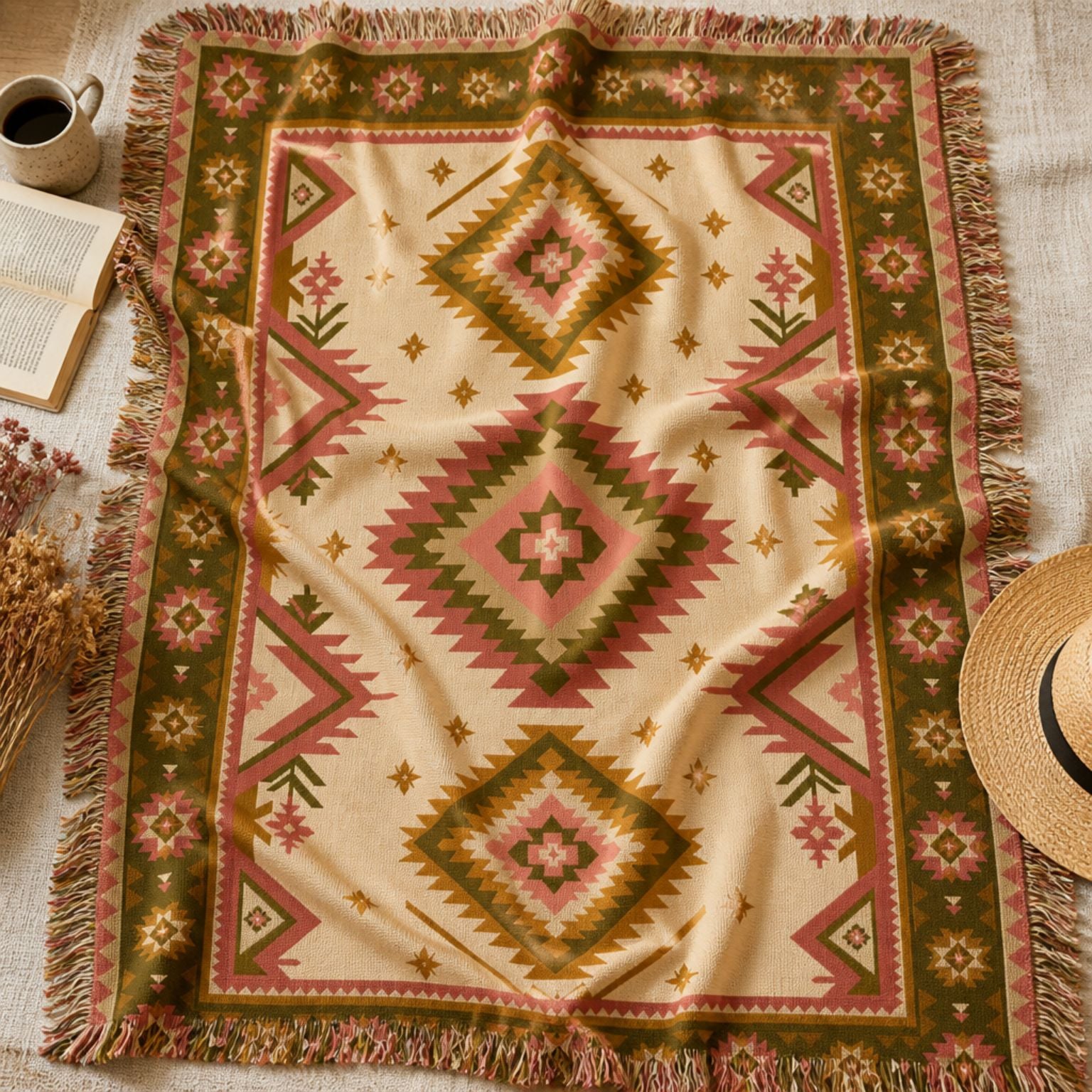 Taos jacquard woven throw rug — woven texture close-up | Solara Covers
