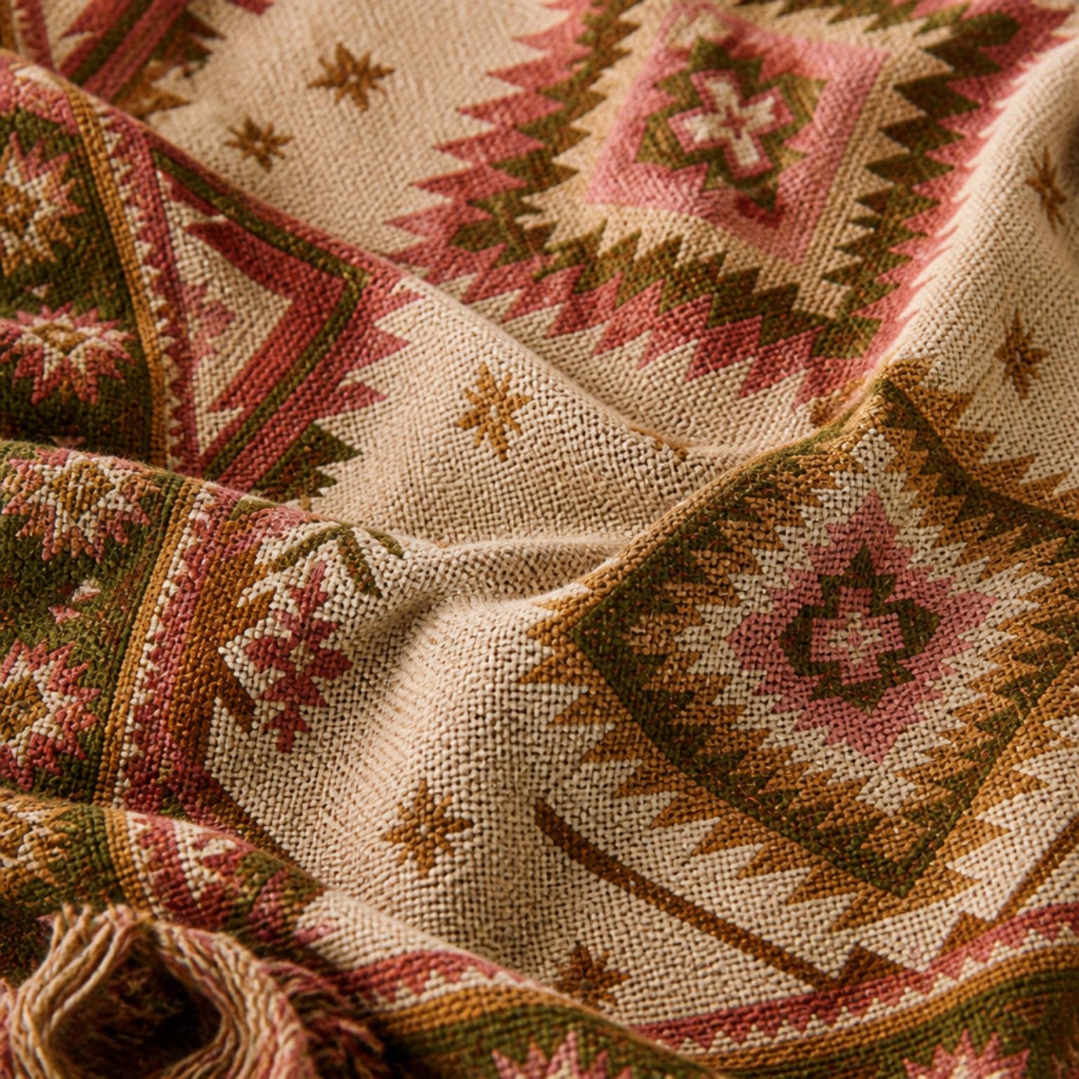 Taos jacquard woven throw rug — Aztec diamond rug outdoor lifestyle shot | Solara Covers