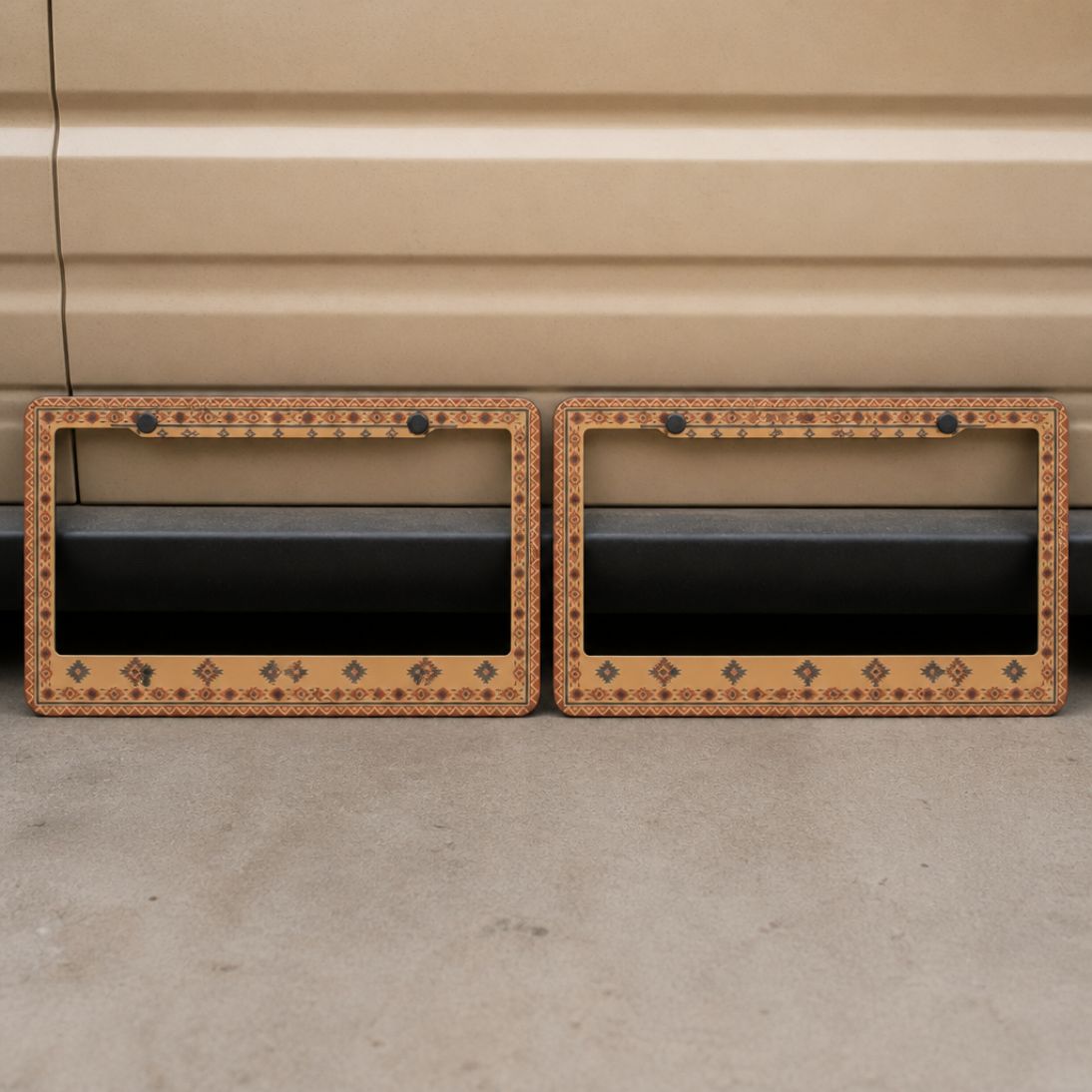 Indigo license plate frames — cream and blue frame detail shot | Solara