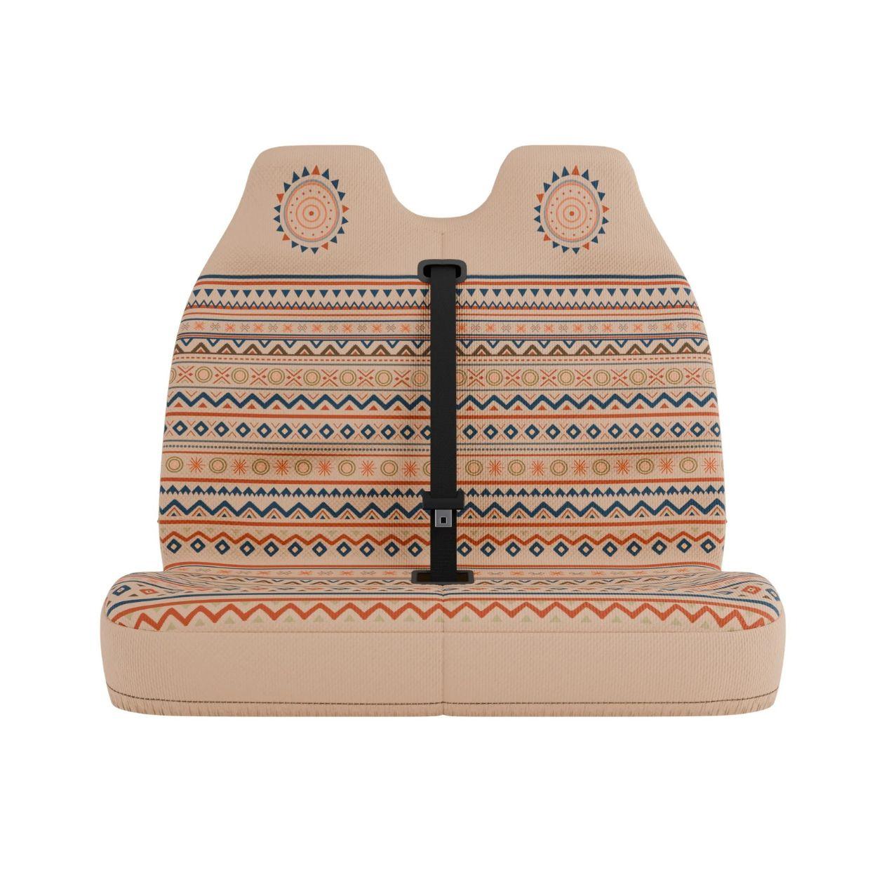Aria double front seat cover by Solara Covers for van bench seats and campers — waterproof cream and terracotta design