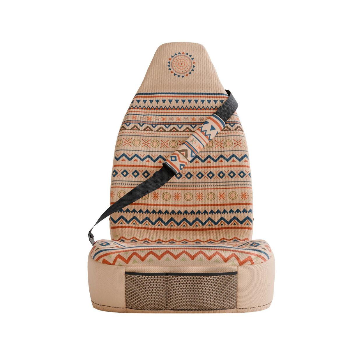Aria seat belt sleeves styled in vehicle interior — cream and terracotta padded comfort | Solara Covers