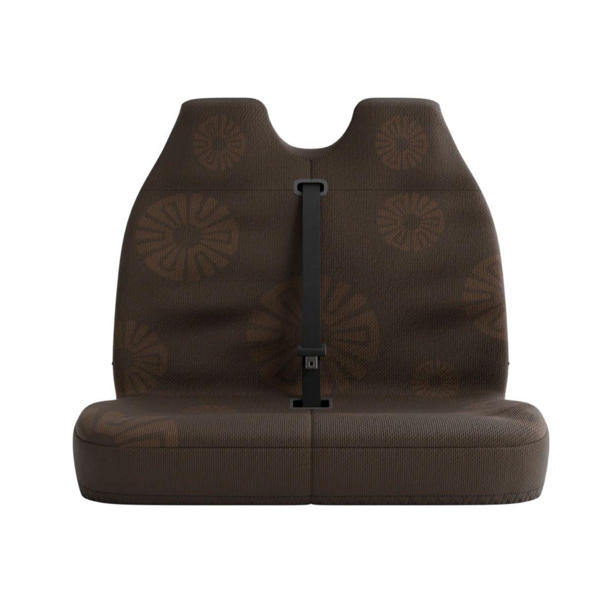 Clay double front seat cover by Solara Covers for van bench seats and campers — waterproof earthy brown design