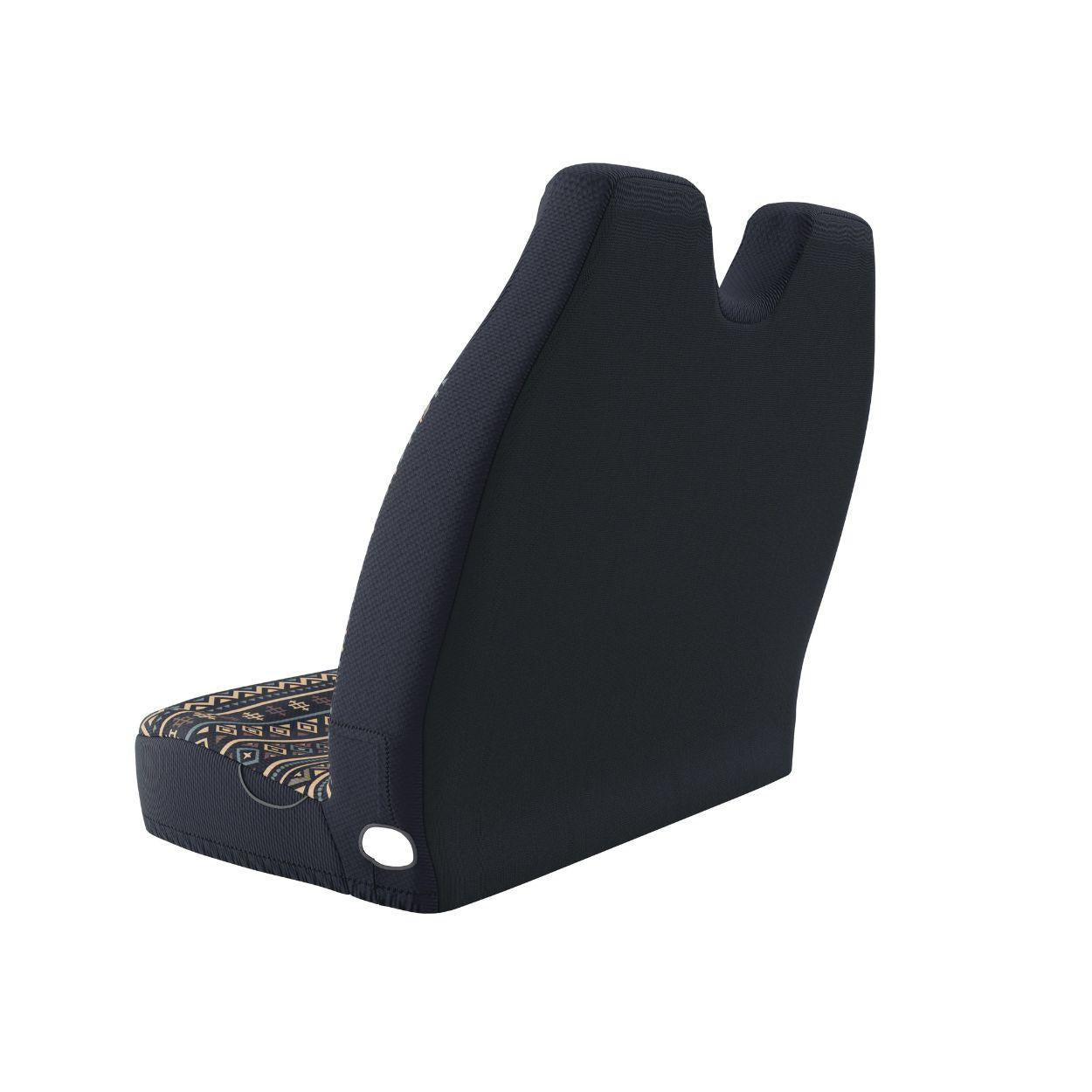 Lima double front bench seat cover side view — navy and orange Aztec print by Solara Covers