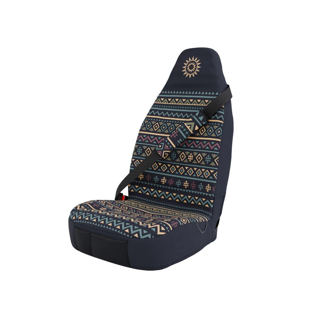 Lima padded seat belt covers (pair) by Solara Covers — navy and orange, machine washable