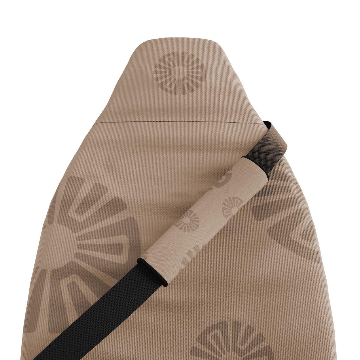 Sand seat belt covers pair installed in van — minimalist beige padded sleeves | Solara Covers
