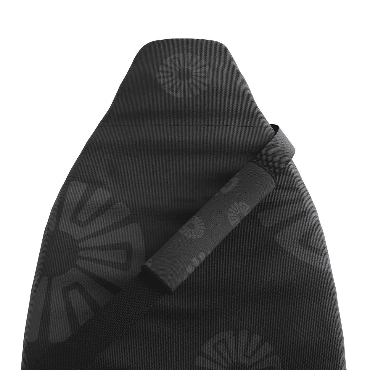 Stone Grey seat belt covers pair installed in van — charcoal grey padded sleeves | Solara Covers