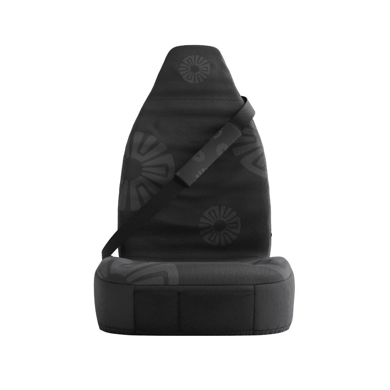 Stone Grey seat belt sleeves styled in vehicle interior — charcoal grey padded comfort | Solara Covers