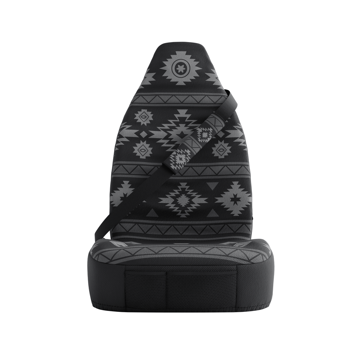 Solara Karma Gurtpolster, Azteken-Print, Schwarz & Grau geometrisch, Seitenansicht
