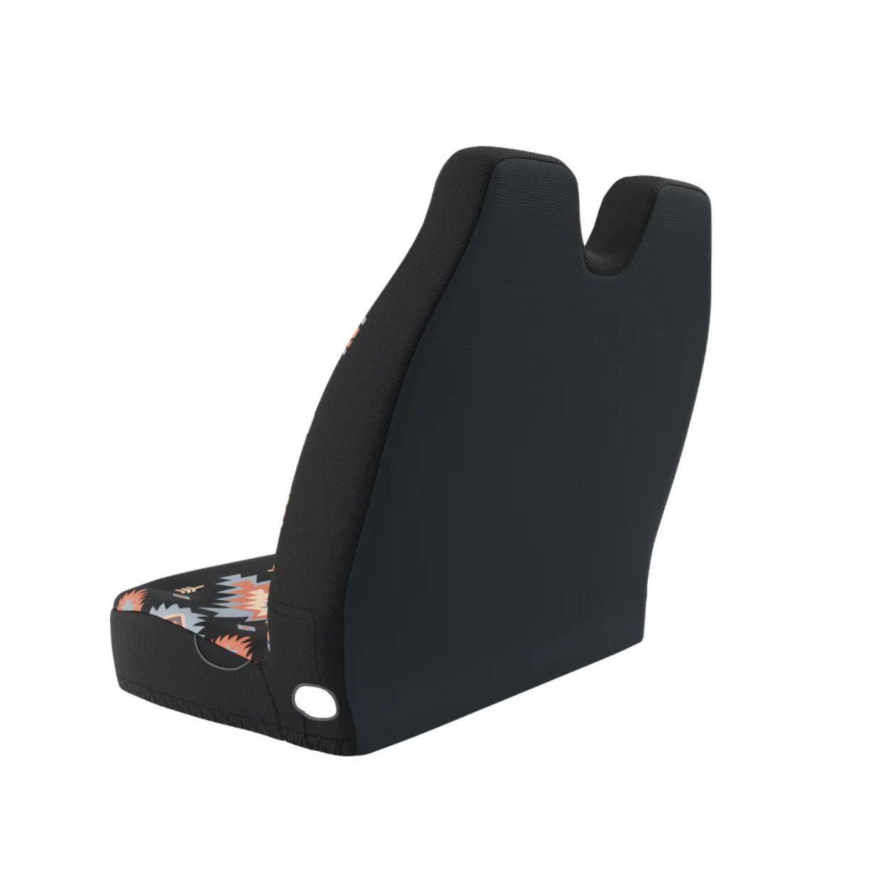 Zara double front bench seat cover side view — black, red and orange Aztec print by Solara Covers