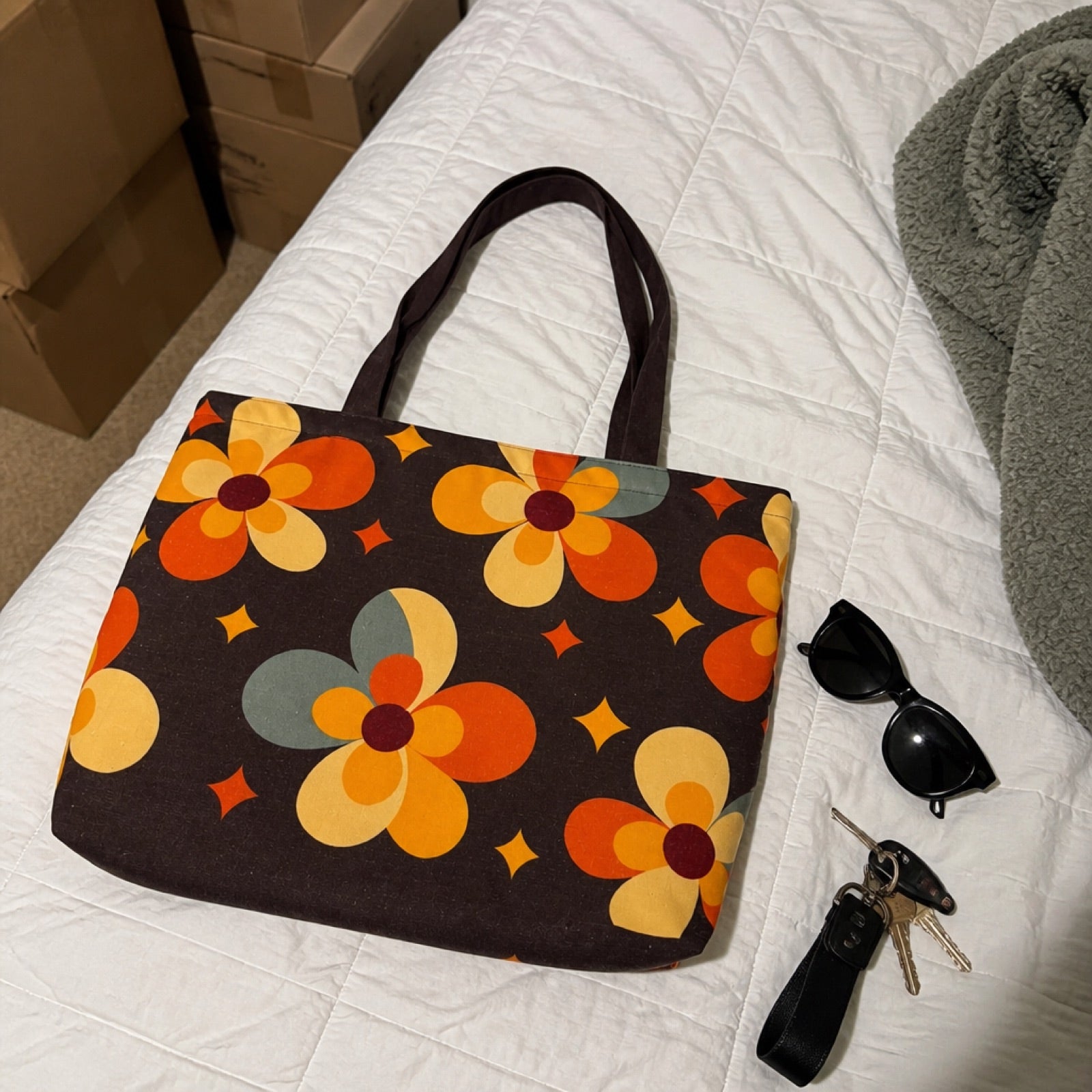 Boho tote bag packed for the beach