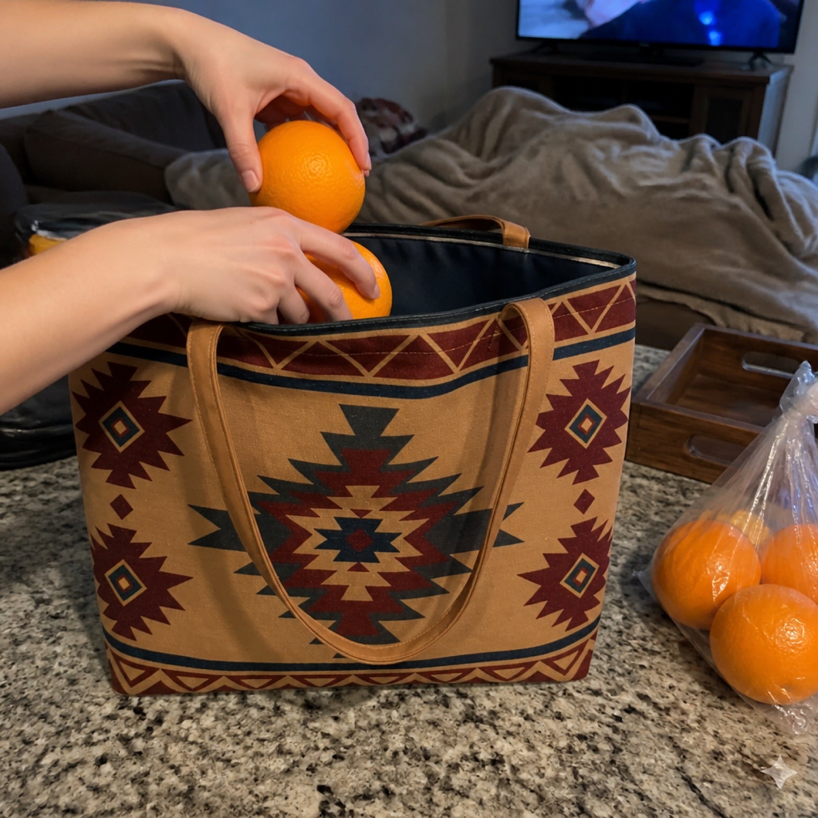 Cute boho tote bag packed for the beach