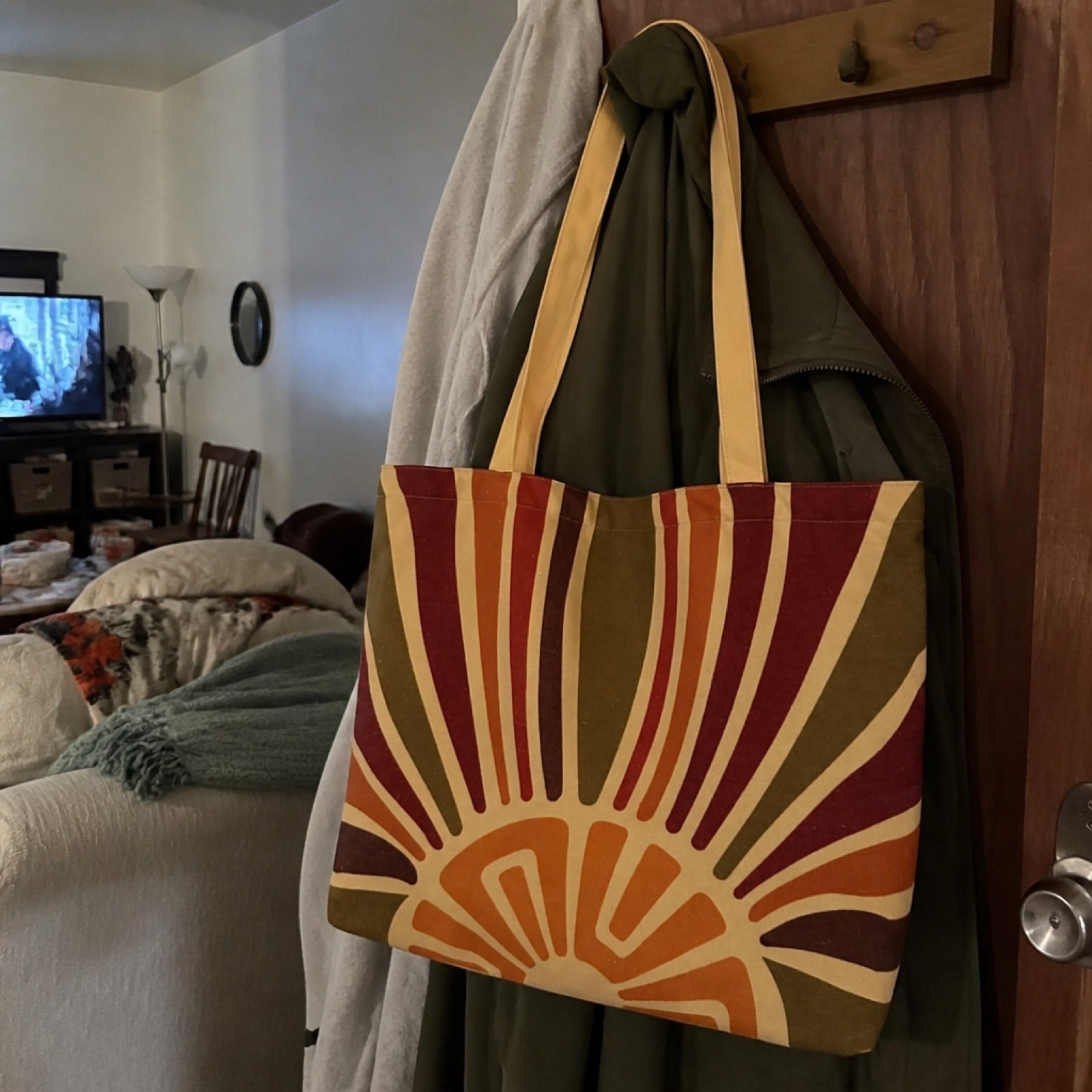 Boho tote bag carried as an everyday bag