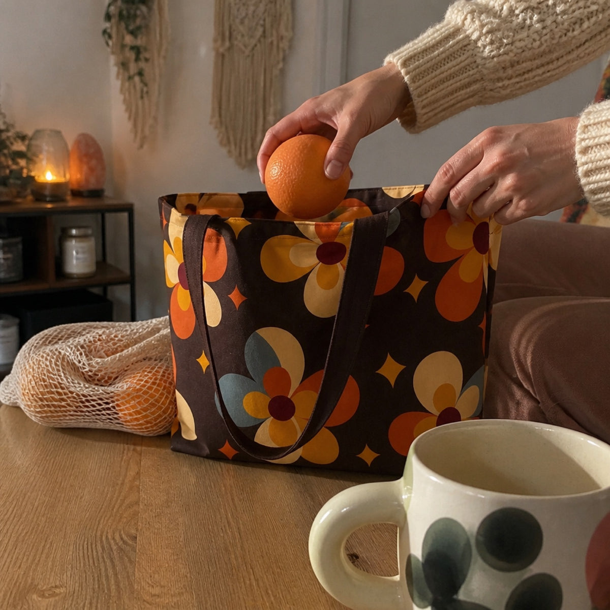 Boho tote bag packed as a gym bag