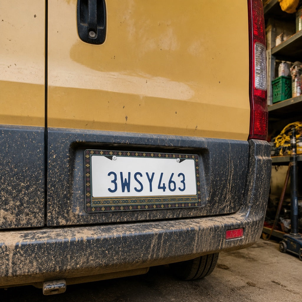 License plate frame being installed on a car