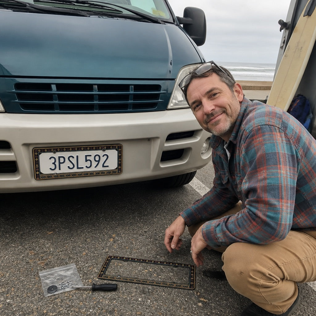 License plate frame mounted on the back of a car