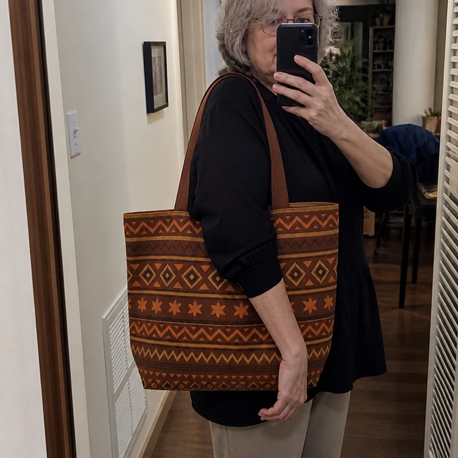 Boho tote bag carried as a school book bag
