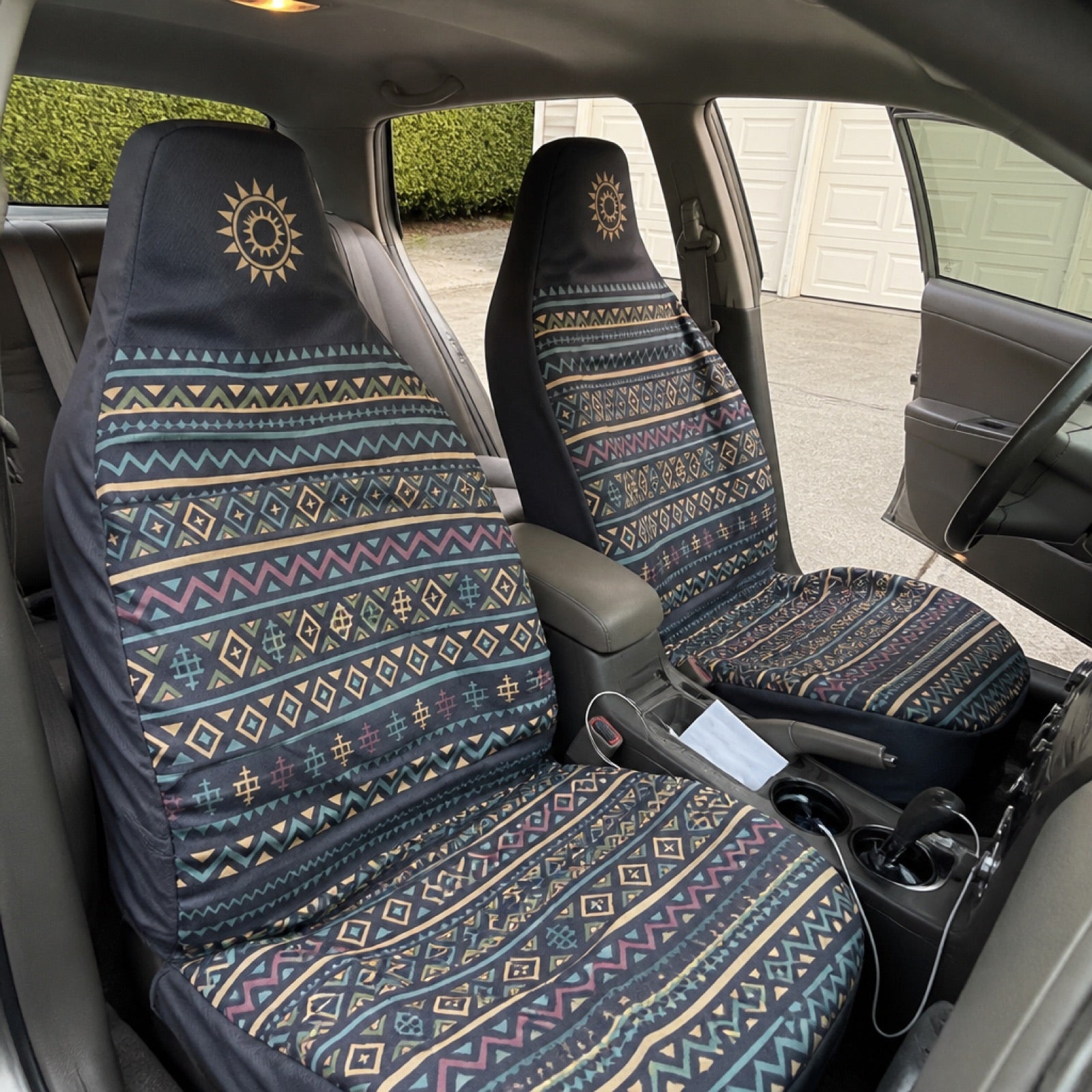 Navy boho seat covers in a three-row family SUV | Solara Covers