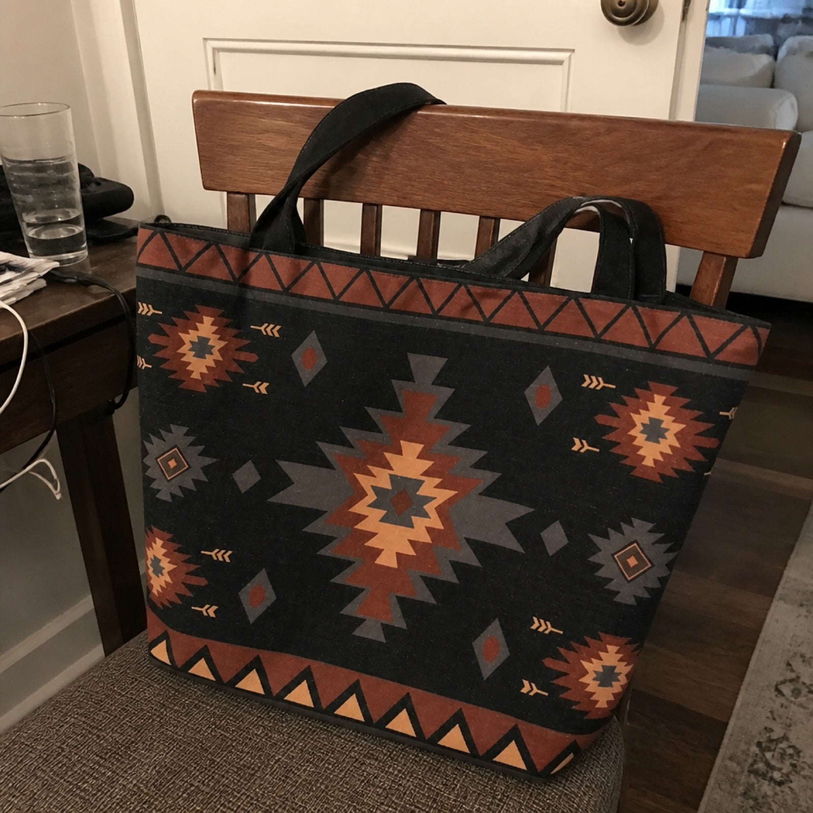 Boho tote bag packed full of everyday items