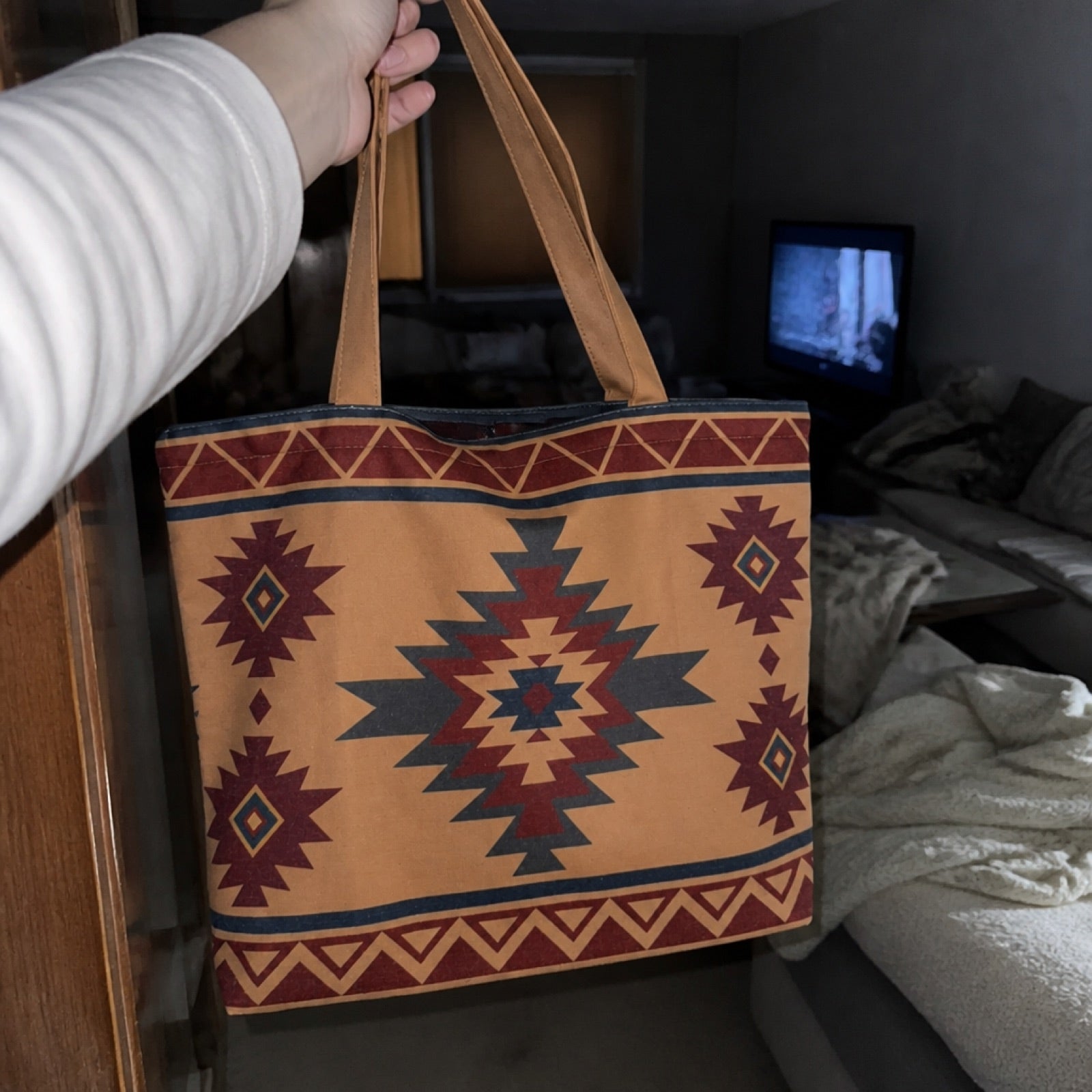 Heavyweight canvas tote bag shown up close