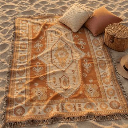 Kasbah jacquard woven throw rug — Persian medallion pattern detail | Solara Covers