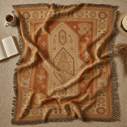 Kasbah jacquard woven throw rug — Persian-style print, folded view | Solara Covers