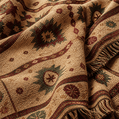 Indigo jacquard woven throw rug — Berber kilim print, folded view | Solara Covers