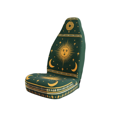 Solara Astra universal seat cover — forest green celestial print, side view