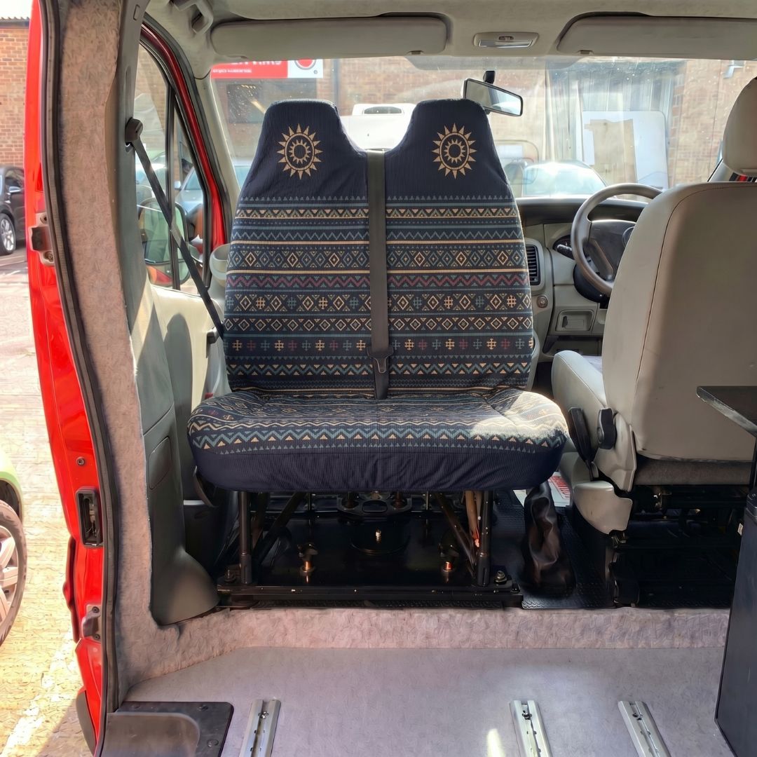 Solara Lima Aztec double front seat cover - navy &amp; orange back view