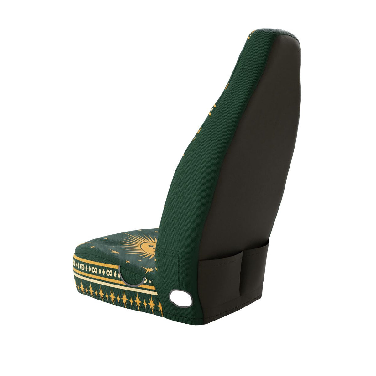 Solara Astra universal seat cover — gold sun and stars print, back view