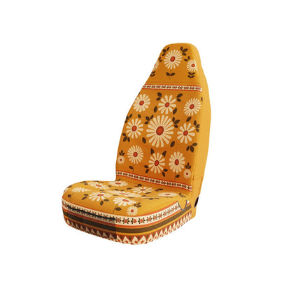 Solara Daisy universal seat cover — mustard daisy print, side view