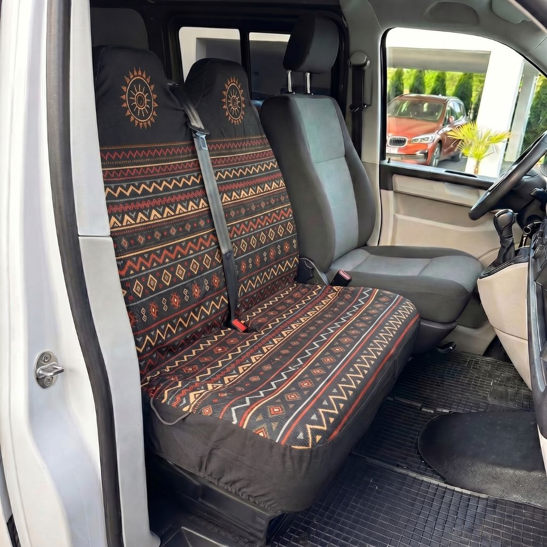 Solara Luna Aztec double front seat cover - black multicolor close-up