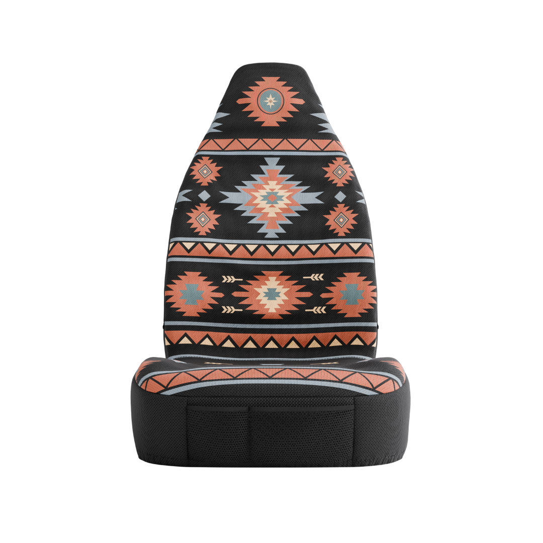 Solara Zara Aztec universal seat cover - black &amp; orange pattern detail