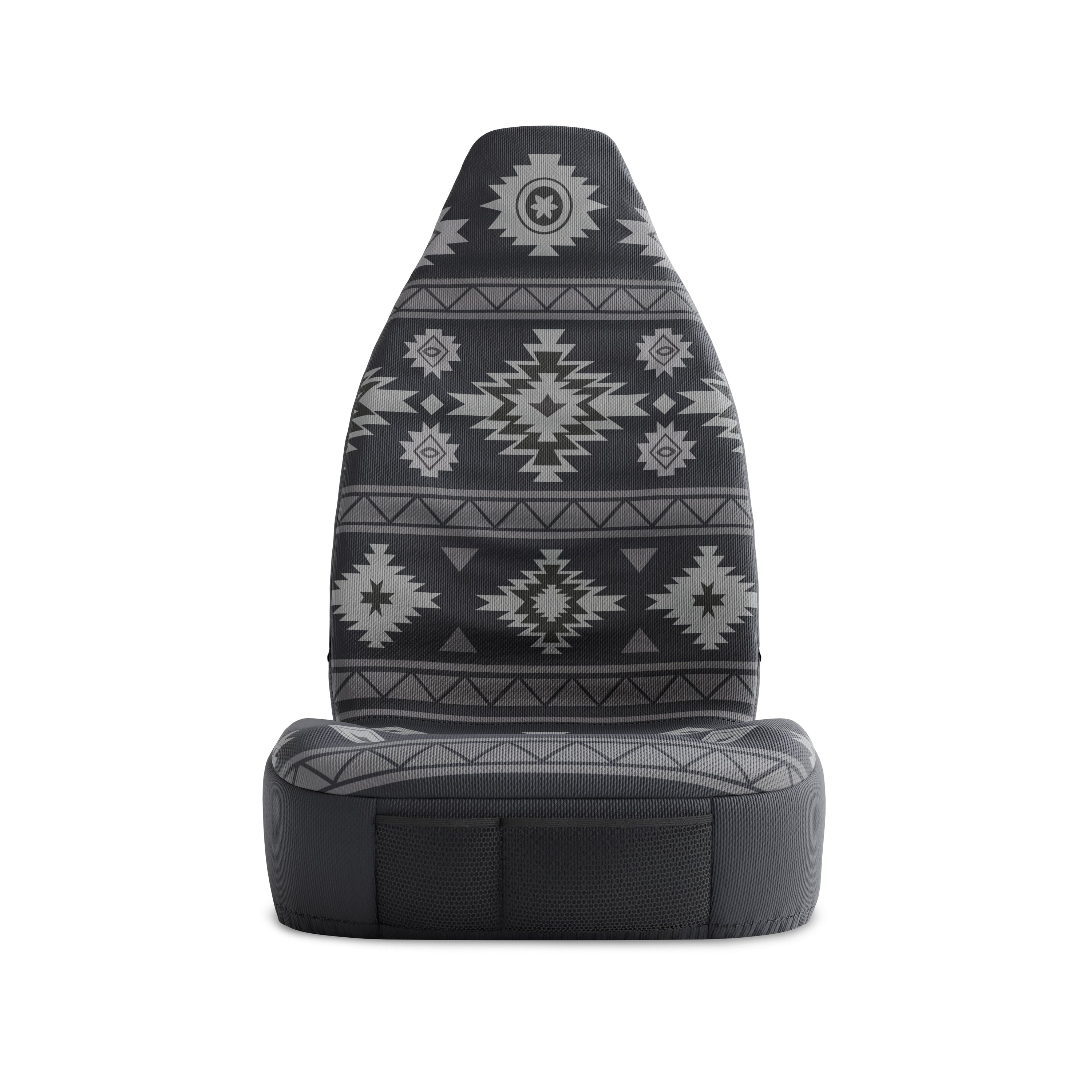 Solara Karma Aztec universal seat cover - black &amp; grey geometric pattern detail