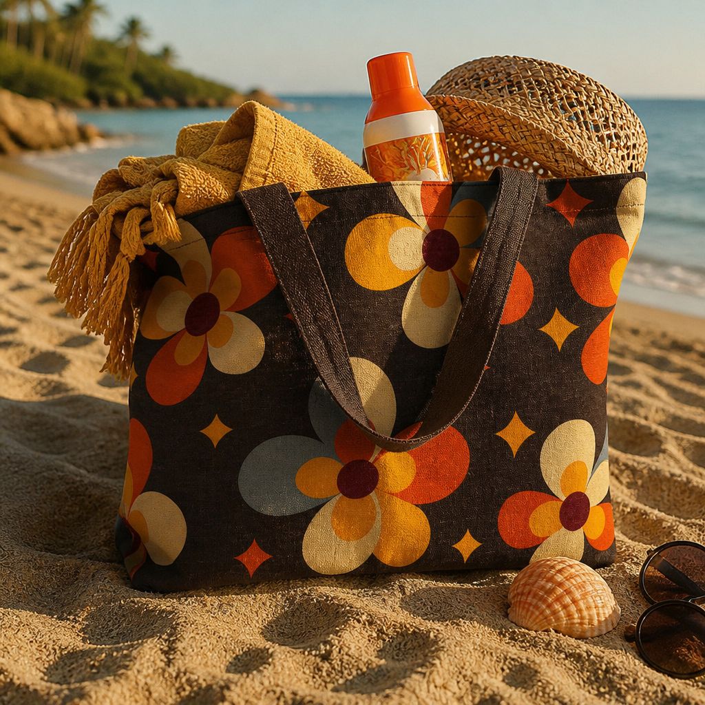 Cosmos Solara cotton-canvas tote bag — cosmic floral print on black ground