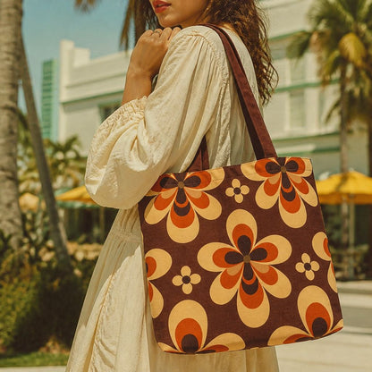 Sedona Solara cotton-canvas tote bag — desert bloom stripes with starburst flowers
