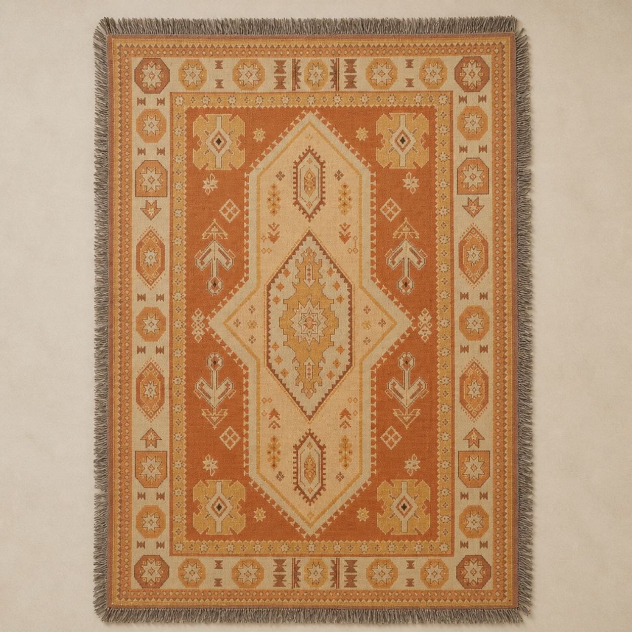 Kasbah jacquard woven throw rug — Persian-style medallion in terracotta, full view | Solara Covers
