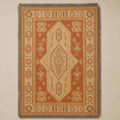Kasbah jacquard woven throw rug — Persian-style medallion in terracotta, full view | Solara Covers