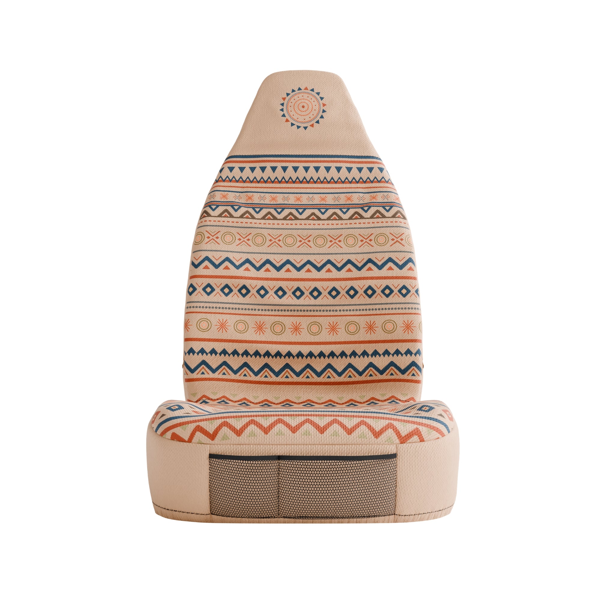 Solara Aria Aztec universal seat cover - cream &amp; red pattern detail