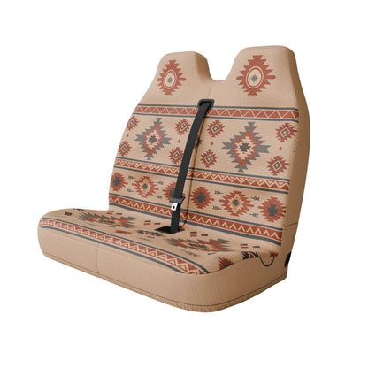 Indigo double front cover styled in van interior — cream and blue bench seat protection | Solara Covers