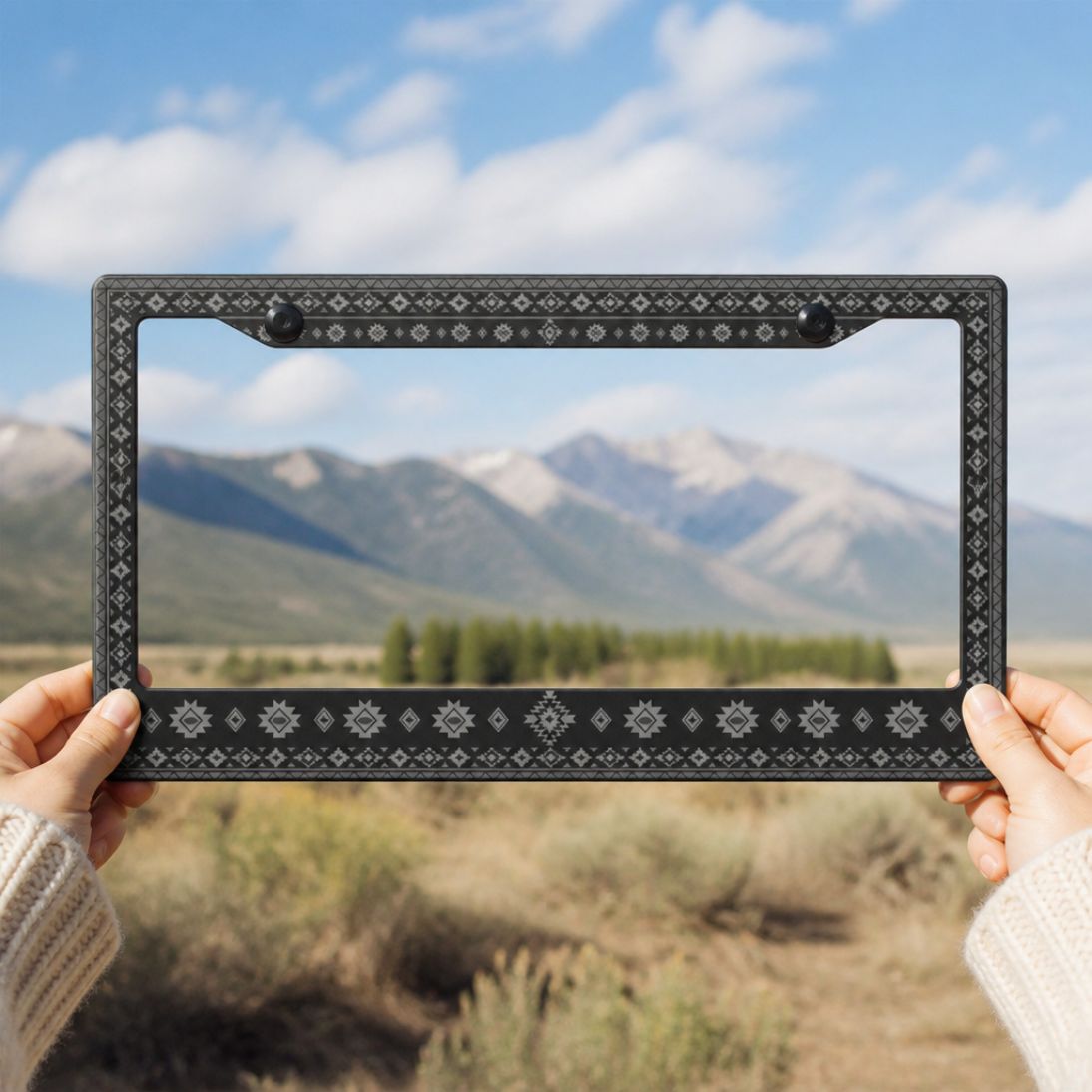 Karma license plate frames — monochrome frame on vehicle, USA &amp; Canada plates | Solara